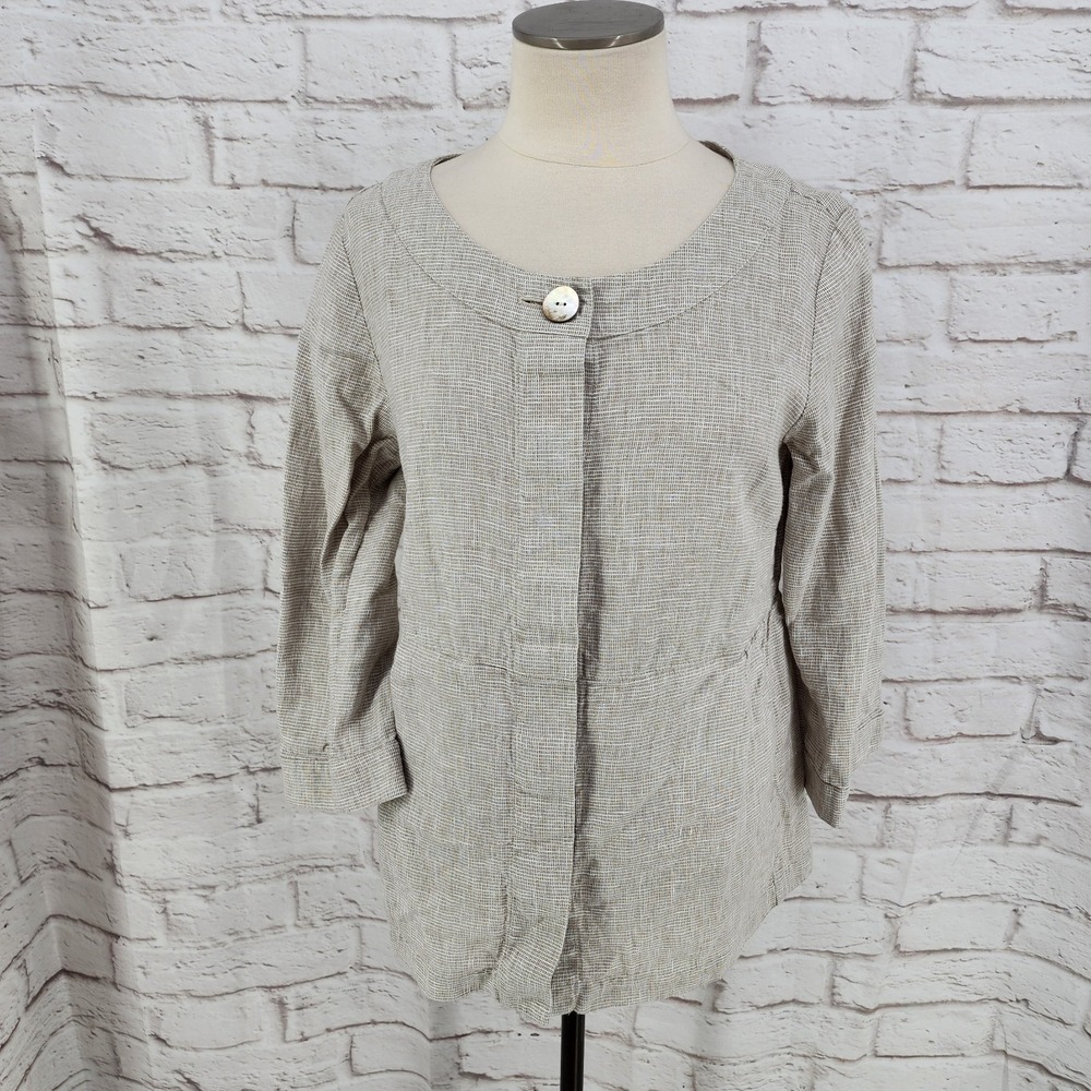 J Jill Linen Blend‎ Jacket Button Classic Coastal Cottage Metallic Medium Tall